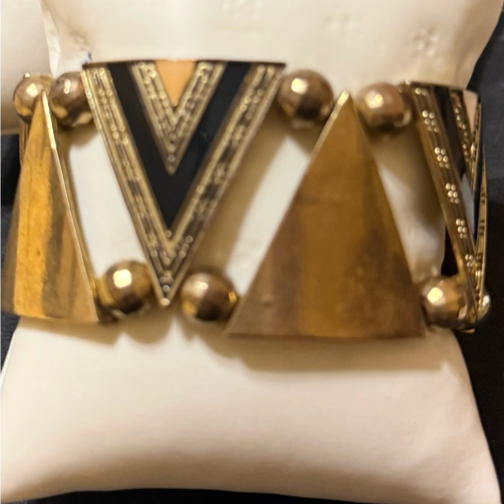Geometric Brass  and Black Bracelet